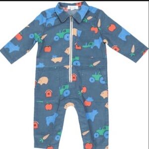 Angel Dear Corduroy Farm Print Baby Jumpsuit